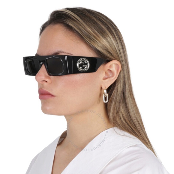 NEW GUCCI SQUARE UNISEX BLACK SUNGLASSES GUCCI - Picture 3 of 14